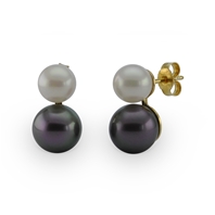 Boucles d'oreilles clous double perles nacrées noire blanche