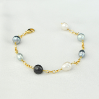 Bracelet Mailles et Perles Nuances Gris Noir