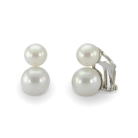 Boucles d'Oreilles Clips Double Perle Blanches