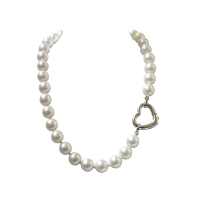 Collier romantique Perles 12 mm nacrées, fermoir coeur argenté