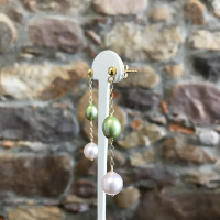 Boucle Pendante et Perles Nacrées Rose Vert