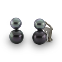 Boucles d'oreilles Clips deux perles Grise Noire