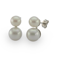 Boucles d'oreilles clous double perle blanches nacrées