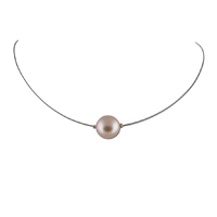 Collier Solitaire perle nacrée rose de 12 mm