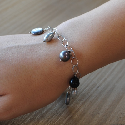 Bracelet Perles Nuances Bleu Gris